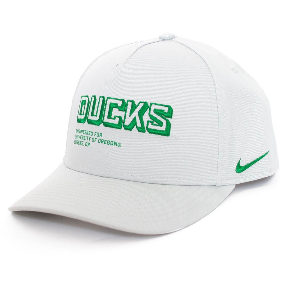 Classic Oregon O, Nike, Grey, Curved Bill, Cotton, Accessories, Unisex, Light, 5 Panel, Structured, Twill, Club, Ducks, Adjustable, Hat, 916379